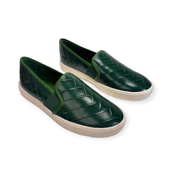 VINCE "Blair" Woven Embossed Dark Green Slip On Sneakers, Size 6 - Picture 2 of 5